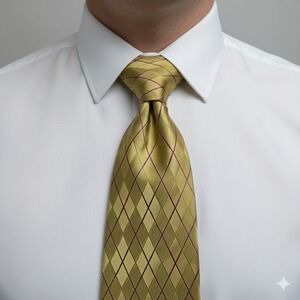 Ted Baker London Mens Silk Diamond‎ Pattern Necktie Gold Burgundy Tailored USA